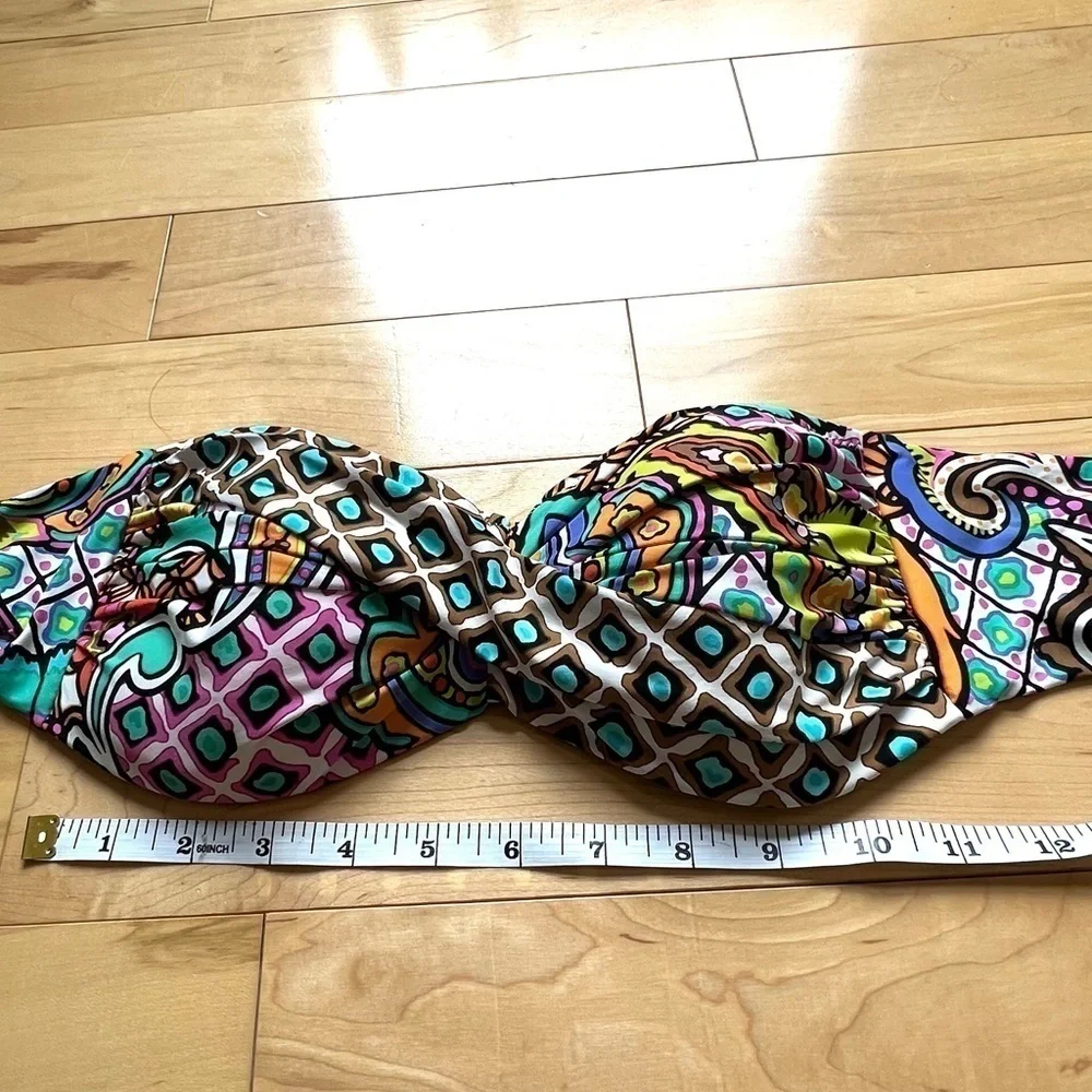 Trina Turk bright multicolor patterned strapless two-piece bikini swimsuit